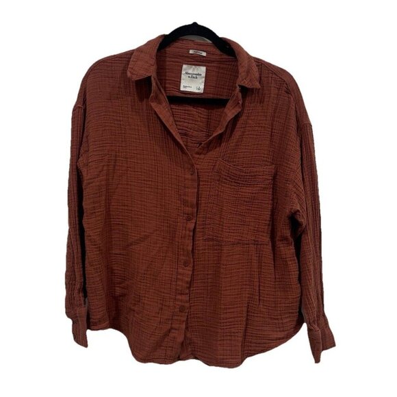womens abercrombie and fitch Orange Burnt brown Oversized Button Up Size Small - Picture 1 of 6